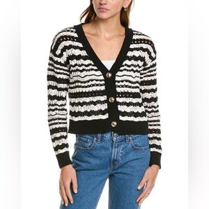 Laundry By Shelli Segal Black and White Crocheted Cardigan, Gold Buttons, L